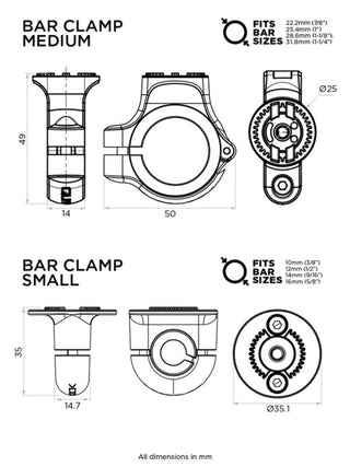 Quad Lock 360 Bar Clamp Base V2 - Small