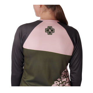 Muc-Off Womens Long Sleeve Riders Jersey Leopard - Green/Pink
