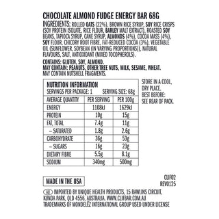 Clif Energy Bars Protein Snack 12 Pack - Chocolate Almond Fudge