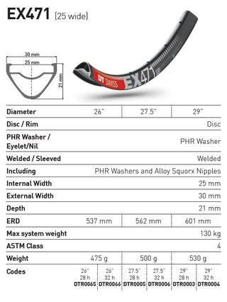 DT Swiss Rim EX471 29 32H 25 Wide