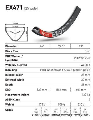 DT Swiss Rim EX471 27.5 28h 25 Wide