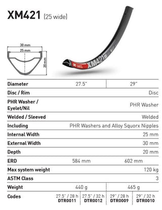 DT Swiss Rim XM421 29 32H 25 Wide