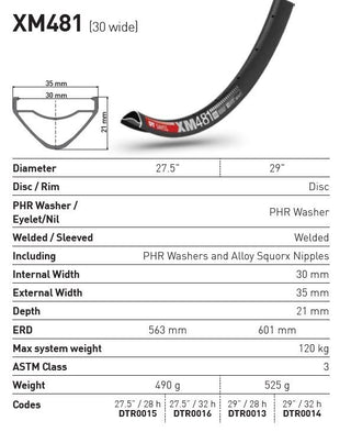 DT Swiss Rim XM481 29 28H 30 Wide