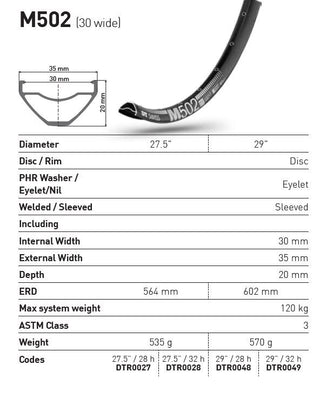 DT Swiss Rim M502 27.5 32h 30 Wide