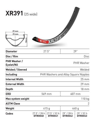 DT Swiss Rim XR391 27.5 28H 25 Wide
