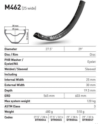 DT Swiss Rim M462 27.5 28H 25 Wide