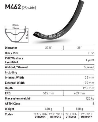 DT Swiss Rim M462 29 28H 25 Wide