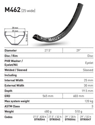 DT Swiss Rim M462 29 32H 25 Wide