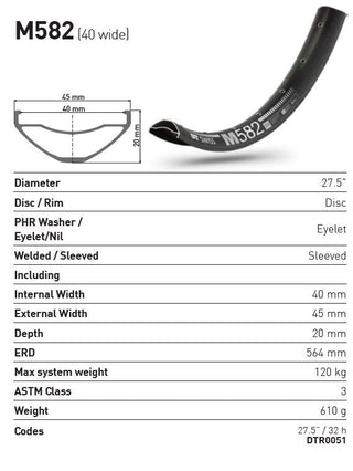 DT Swiss Rim M582 27.5 32H 40 Wide
