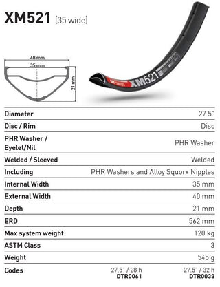 DT Swiss Rim XM521 27.5 28H 35 Wide