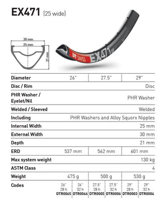 DT Swiss Rim EX471 26 28h 25 Wide