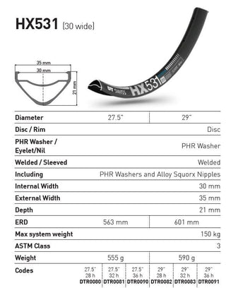 DT Swiss Rim HX531 27.5 30 Wide 28H