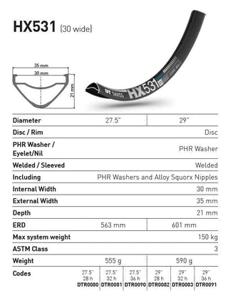 DT Swiss Rim HX531 27.5 30 Wide 32H