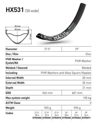 DT Swiss Rim HX531 29 30 Wide 28H