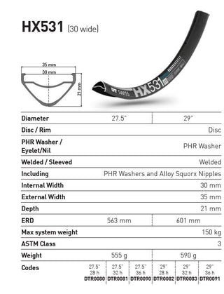 DT Swiss Rim HX531 29 30 Wide 36H