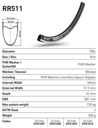 DT Swiss Rim RR511 28h 700c - Black