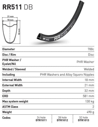 DT Swiss Rim RR511 DB 24h 700c - Black