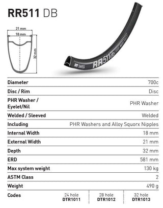DT Swiss Rim RR511 DB 32h 700c - Black
