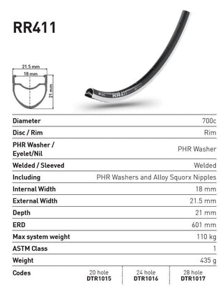 DT Swiss Rim RR411 20h 700c - Black