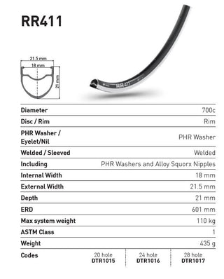 DT Swiss Rim RR411 24h 700c - Black