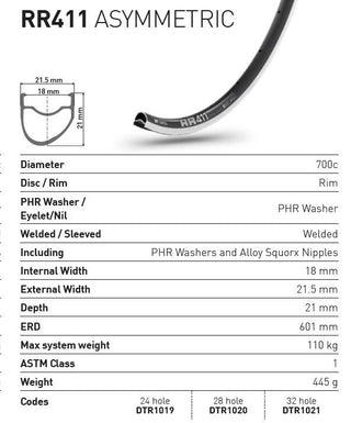 DT Swiss Rim RR411 Asymmetric 32h 700c - Black