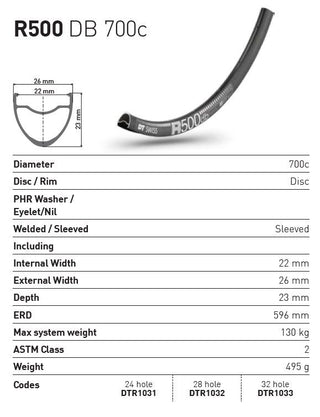 DT Swiss Rim R500 DB 32h 700c/29 - Black