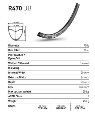 DT Swiss Rim R470 DB 32h 700c - Black