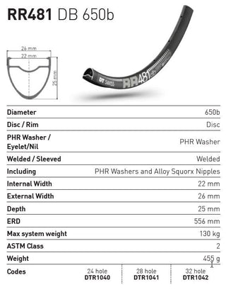 DT Swiss Rim RR481 650b DB 32h 22 Wide - Black