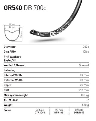 DT Swiss Rim G540 DB 24h 700c/29 - Black