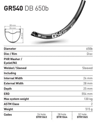 DT Swiss Rim G540 DB 32h 650b - Black
