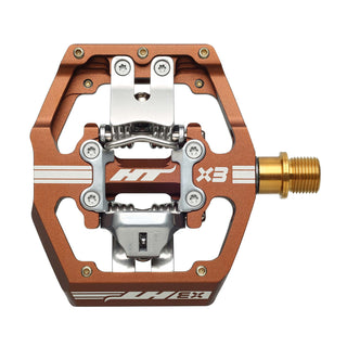 HT X3T Clipless MTB Pedals (Alloy/CNC Ti - 80kg rider max) - Root Beer