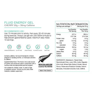 Pure Fluid Energy Gel Cherry With 30mg Caffeine 50g Box of 18
