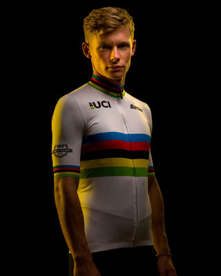 Santini UCI Road 100 Gold Lim Edition Short Sleeve Jersey - World Champ White