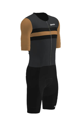 Santini Leaf Short Sleeve Men's Trisuit - Black/Gold