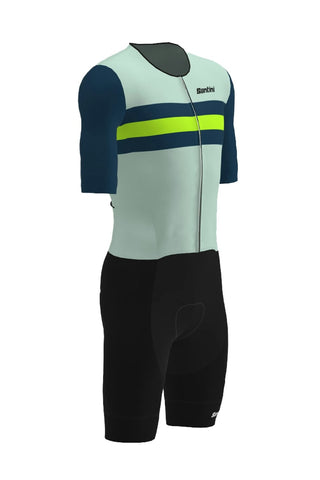Santini Leaf Short Sleeve Men's Trisuit - Fluro/Green