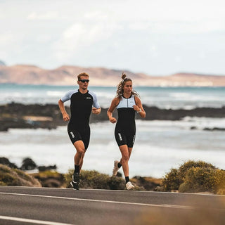 Zone3 Men's Lava Long Distance Short Sleeve Trisuit - Black/White