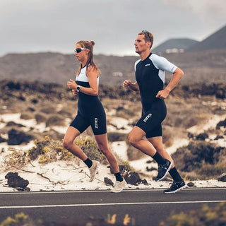 Zone3 Men's Lava Long Distance Short Sleeve Trisuit - Black/White