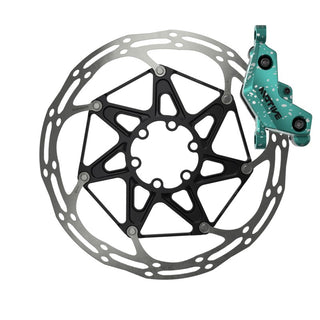SRAM Disc Brake Motive Ultimate Stealth Expert Kit- Carbon Lever - Tool Free Reach - Bleeding Edge -Black/Teal Splatter - Front950 -Rear2000 (includes MMX Clamps -Rotors -Brackets) A1